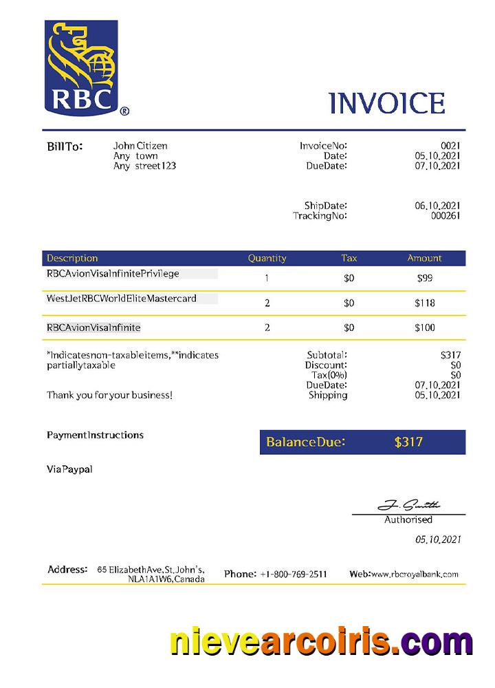 USA RBC invoice